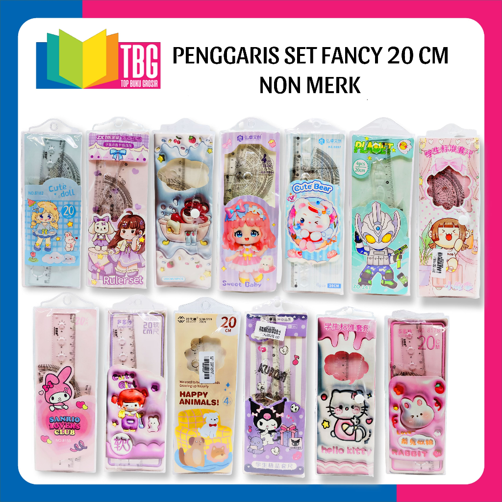 

1 SET PENGGARIS SET FANCY 20CM NON MERK / RULER SET / PENGGARIS PLASTIK SET