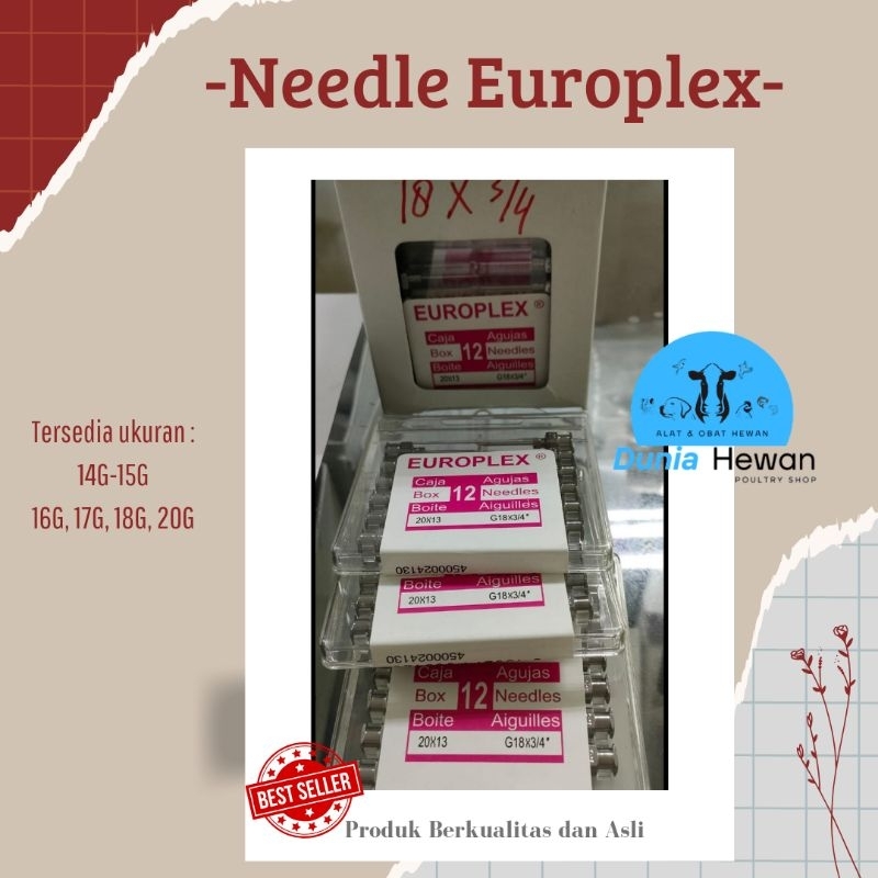 Needle Europlex / Jarum Suntik untuk Ternak merk Europlex berbagai ukuran 14G sampai 20G