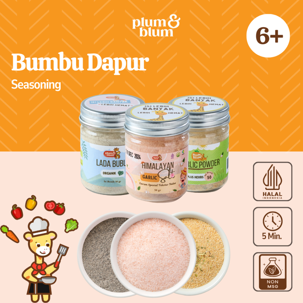 

PLUM & BLUM LADA PUTIH GARLIC POWDER HIMALAYAN SALT GARAM HIMALAYA BUMBU DAPUR MPASI 50gr