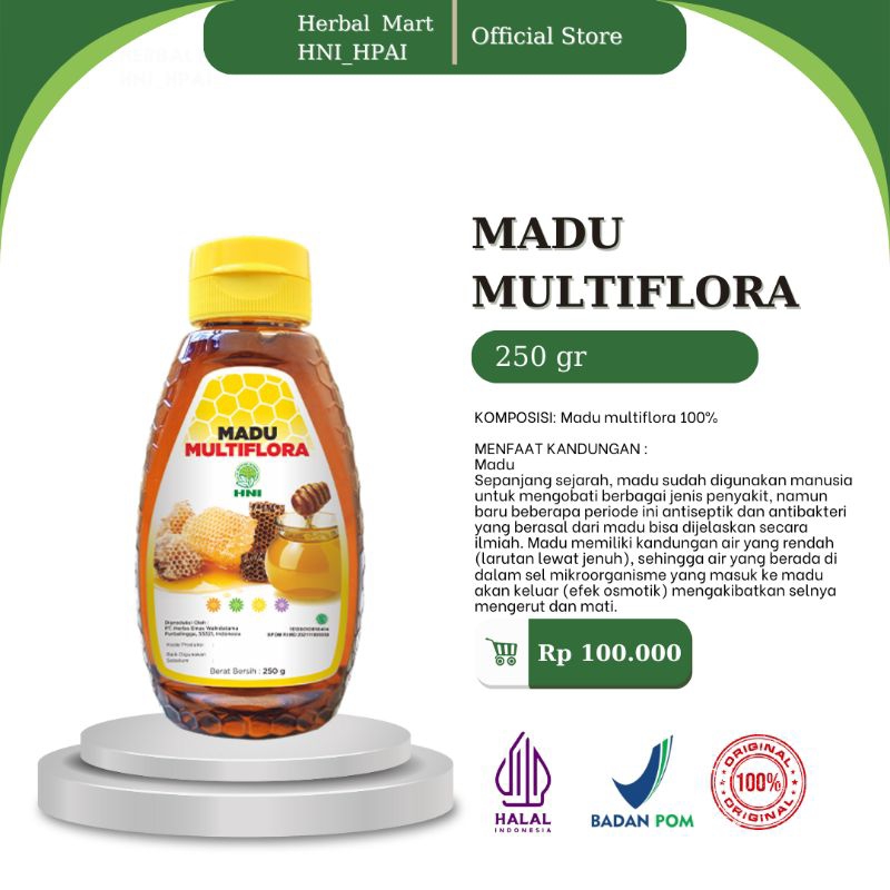 Herbal Mart _ HNI.HPAI (100% Produk Original) Madu Multiflora Hni_Hpai 250 g