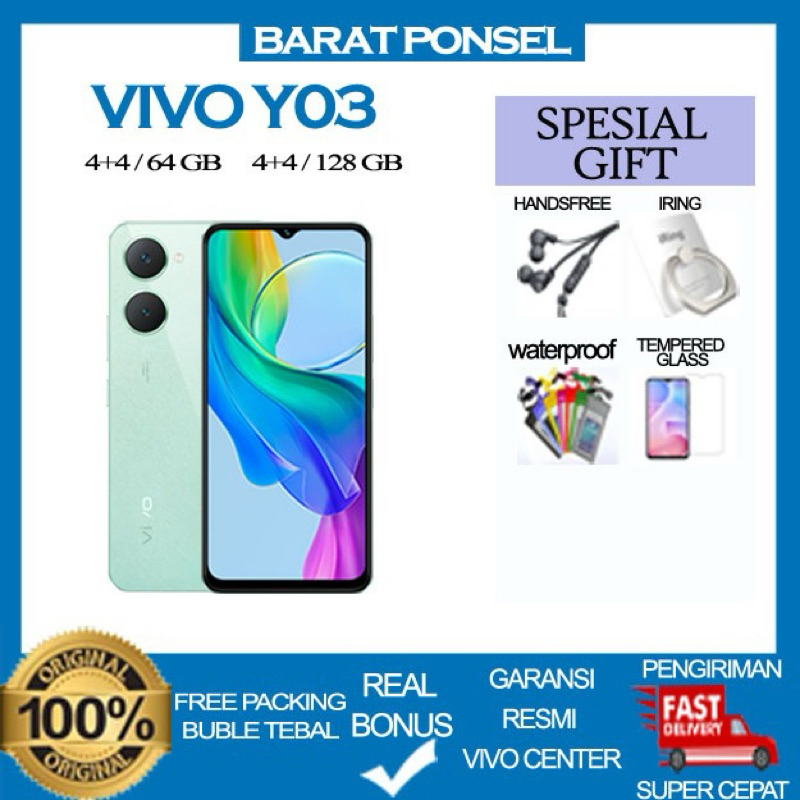 [Official Store] VIVO Y03 RAM 4/128 GB, Mediatek Helio G85, GARANSI RESMI VIVO SELURUH INDONESIA 12 BULAN