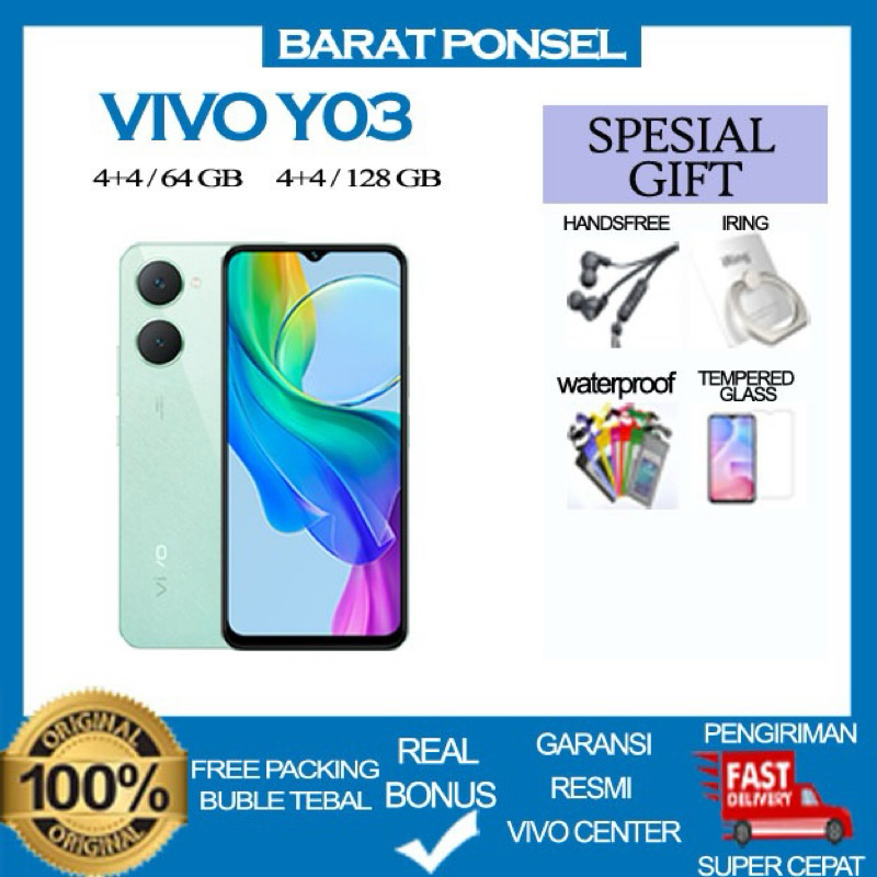 [Official Store] VIVO Y03 RAM 4/128 GB, Mediatek Helio G85, GARANSI RESMI VIVO SELURUH INDONESIA 12 