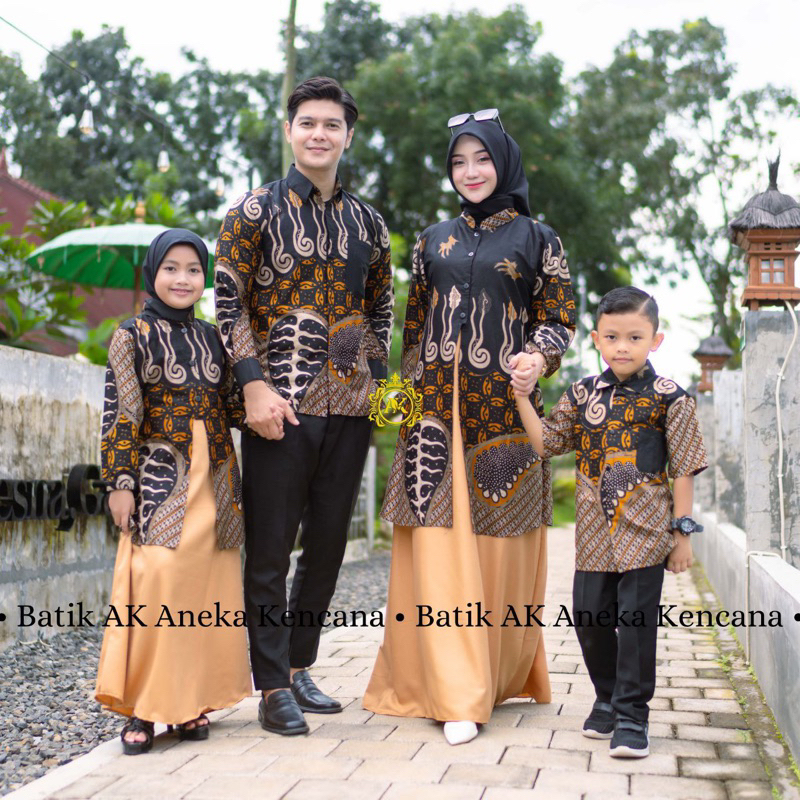 Baju Gamis Batik Couple Kondangan Sarimbit Pasangan Keluarga Ibu Ayah dan Anak Perempuan Laki Laki M