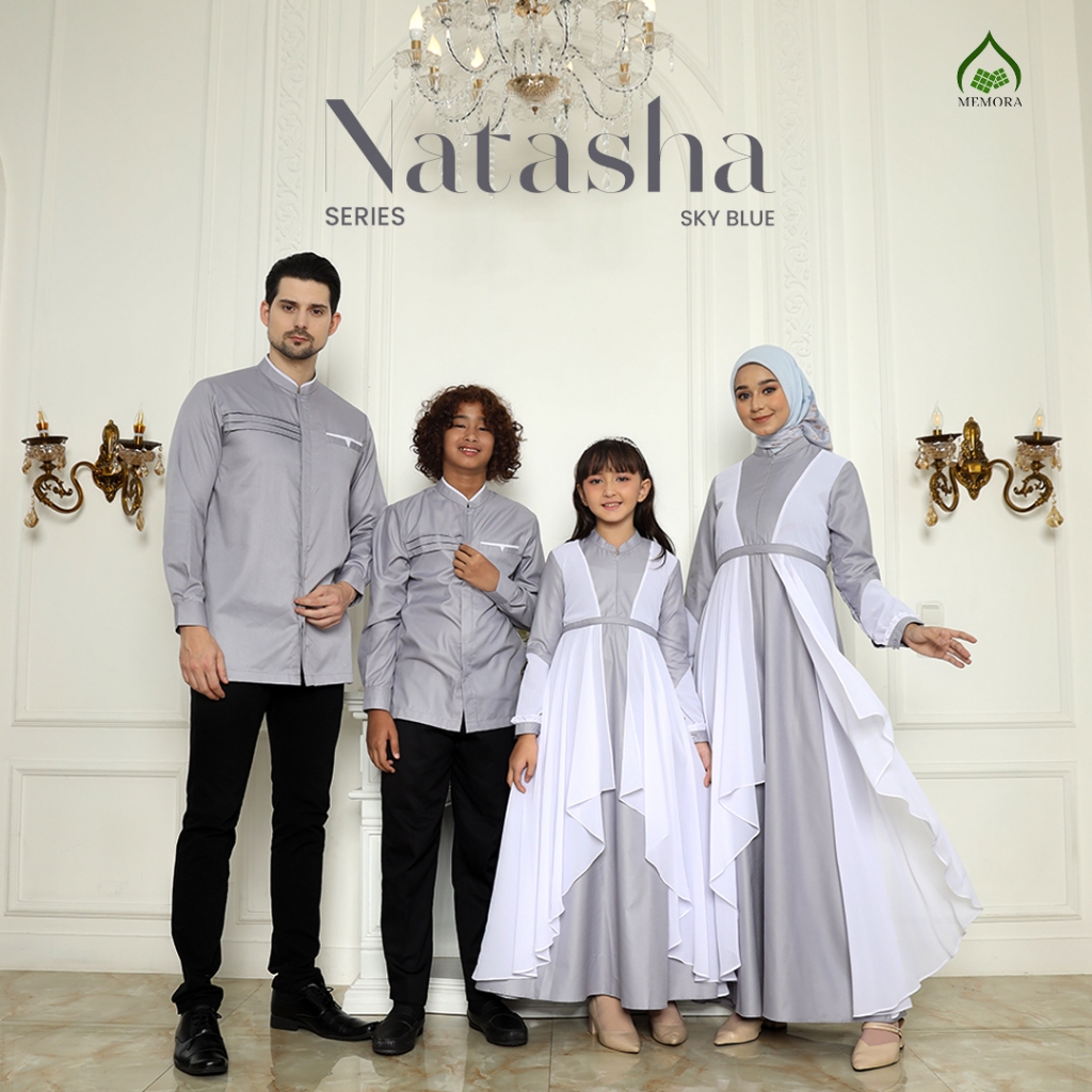 [DRESS COUPLE 50] Sarimbit Keluarga 2024 Lebaran Series NATASHA SKY BLUE By MEMORA - Baju Couple Kel