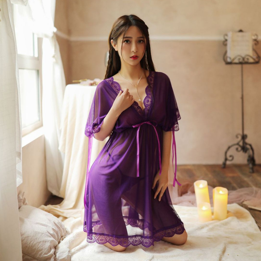 Lingerie Seksi Set D-121 Dress Piyama All Size / Big Size 2 Style Pakaian Dalam Baju Tidur Wanita Dewasa Seksi Baju Dinas Malam Panjang Import-8