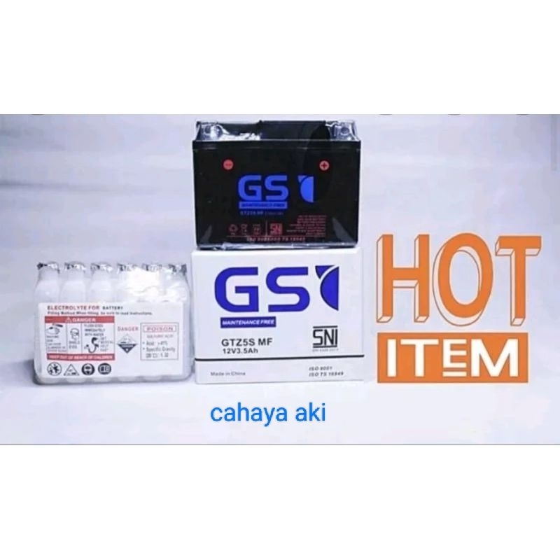 AKI MOTOR BARU MERK GS GTZ5S 12V 5AH & 3,5AH ACCU KERING BEBAS PERAWATAN MF BUAT MOTOR BEAT VARIO SC