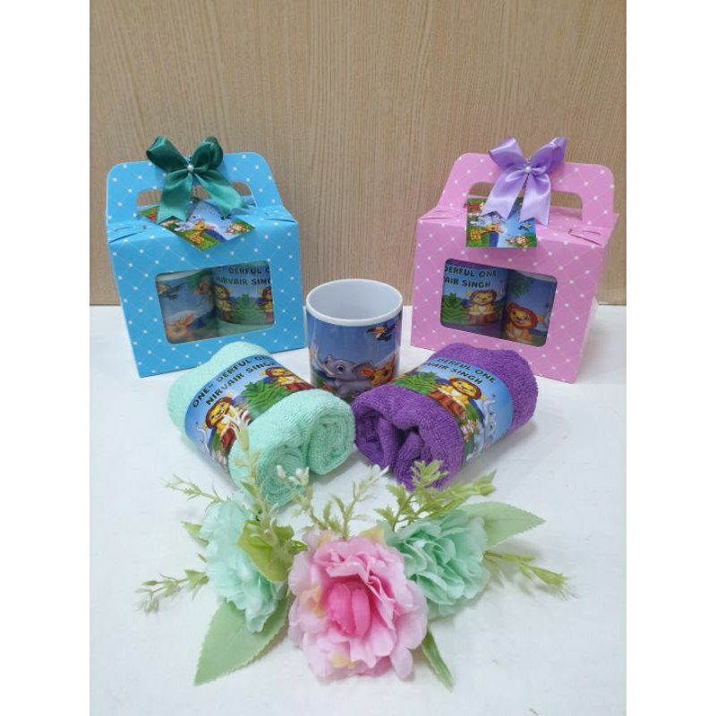 souvenir handuk dan mug aqiqah/hampers 7 bulanan/souvenir ulang tahun