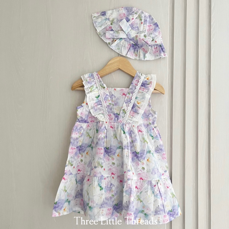 Three Little Threads - Yumi Floral Dress / Terusan Anak Perempuan Gratis Topi / Cute Girly Colourful