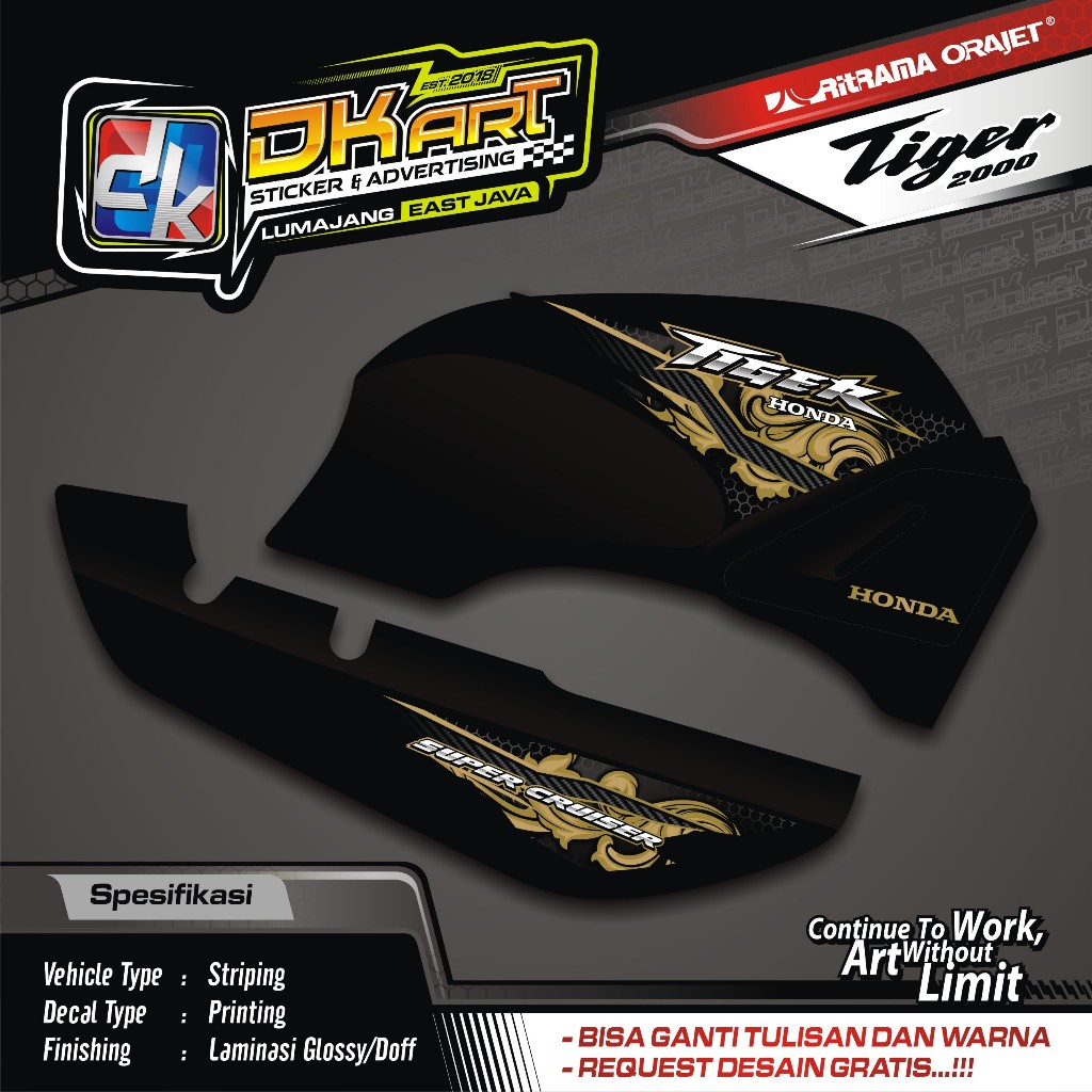 Striping TRANSPARAN UV Variasi Tiger 2000 Tilam Tilas Motif Strada CBX 200 Original Custom Grafis Ba