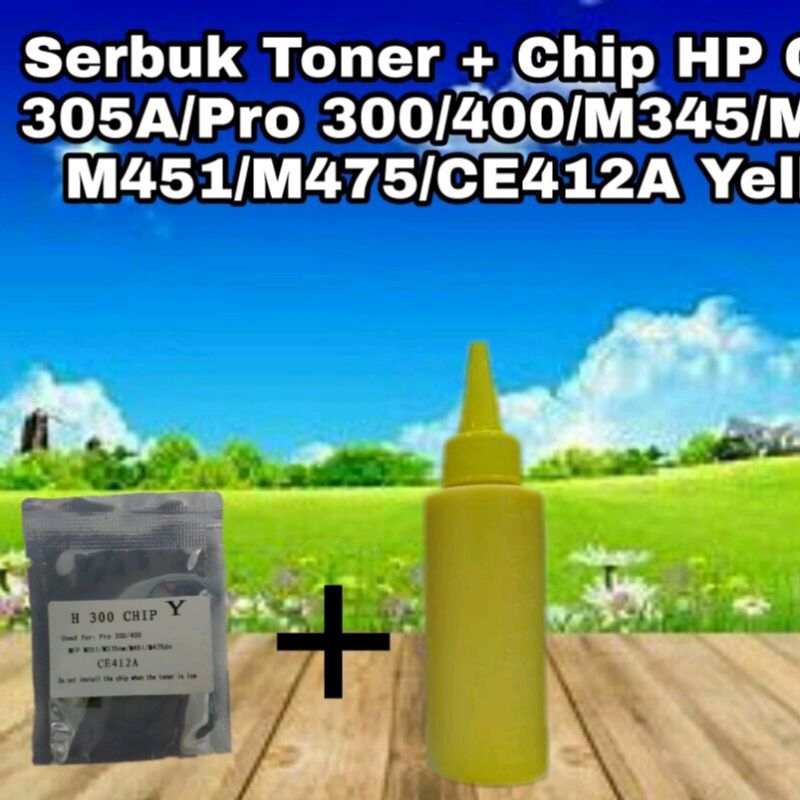 Serbuk Toner HP 305A 305 Pro300 Pro400 Pro 300 400 M351 M345 M451 M475 CE412A Yellow + Chip