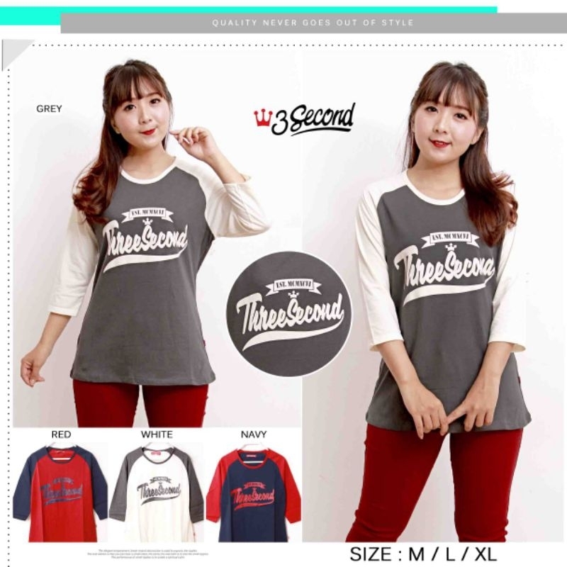 Kaos Distro 3second Lengan Panjang Wanita Original