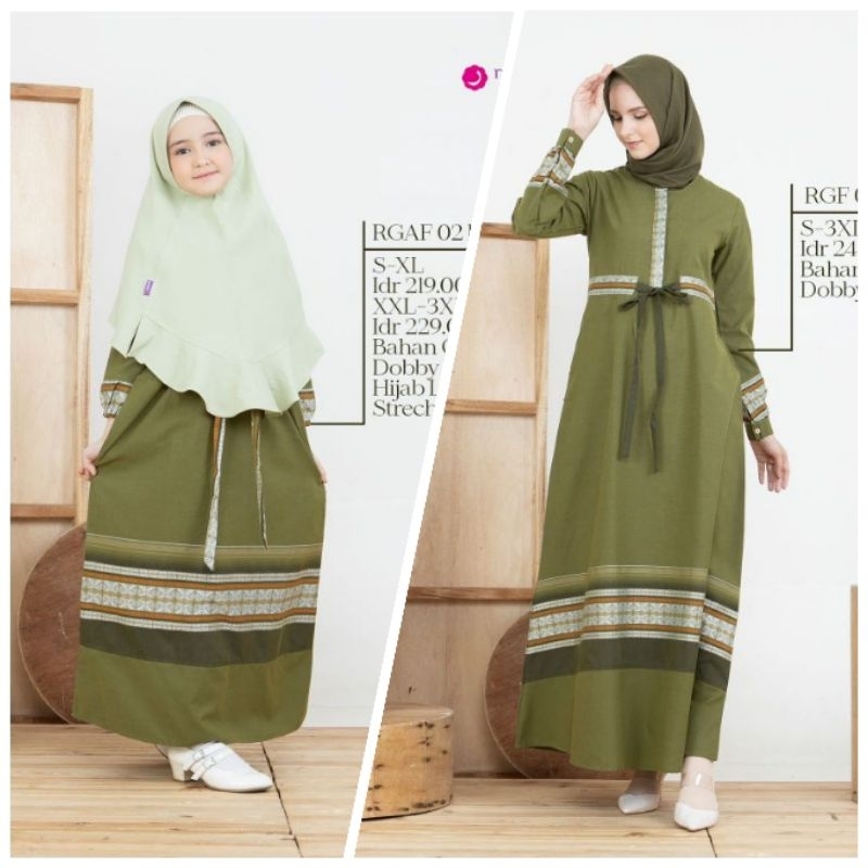 Sarimbit Rauna Couple Keluarga / SR - 02 Hijau / RGF 02A Hijau - Gamis Ibu RGF 02B Hijau - RKF 02 Hi