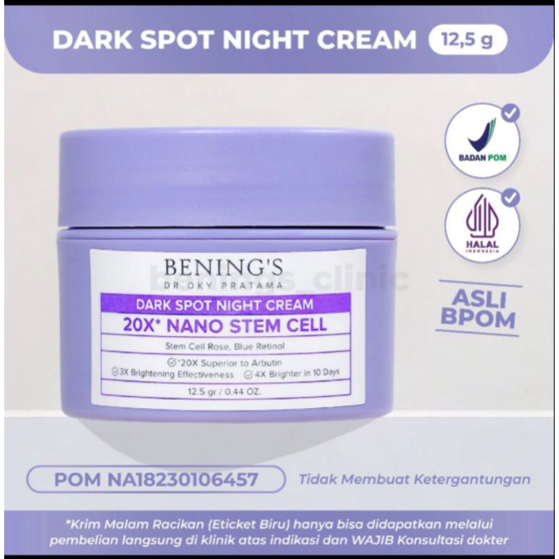 night cream darkspot/flek hitam Bening's klinik