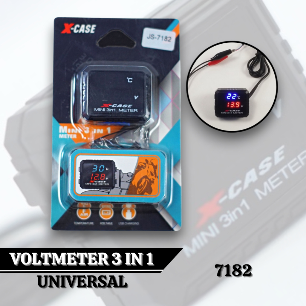 Voltmeter Motor Original XCASE 3 in 1 Mode Suhu Aki Usb Voltmeter Bisa Buat Cas Hp Universal