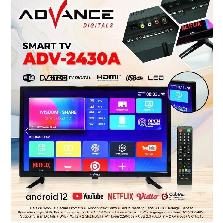 ADVANCE LED TV ANDROID 24 INCH 2430A / ANDROID TV  LED 24"