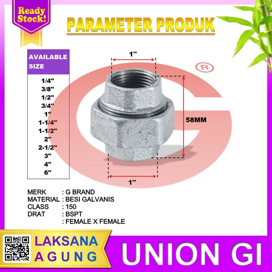 Water mur Galvanis 1 inch Water mur Gi 1" drat dalam