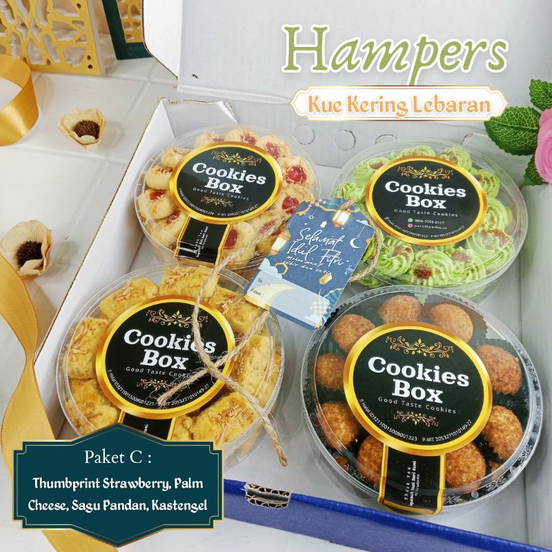 

Paket C Kue Kering Lebaran Idul Fitri Parcel Lebaran Hampers Idul Fitri Cookies Lebaran, Thumbprint Strawberry, Palm Cheese, Sagu Pandan, Kastengel