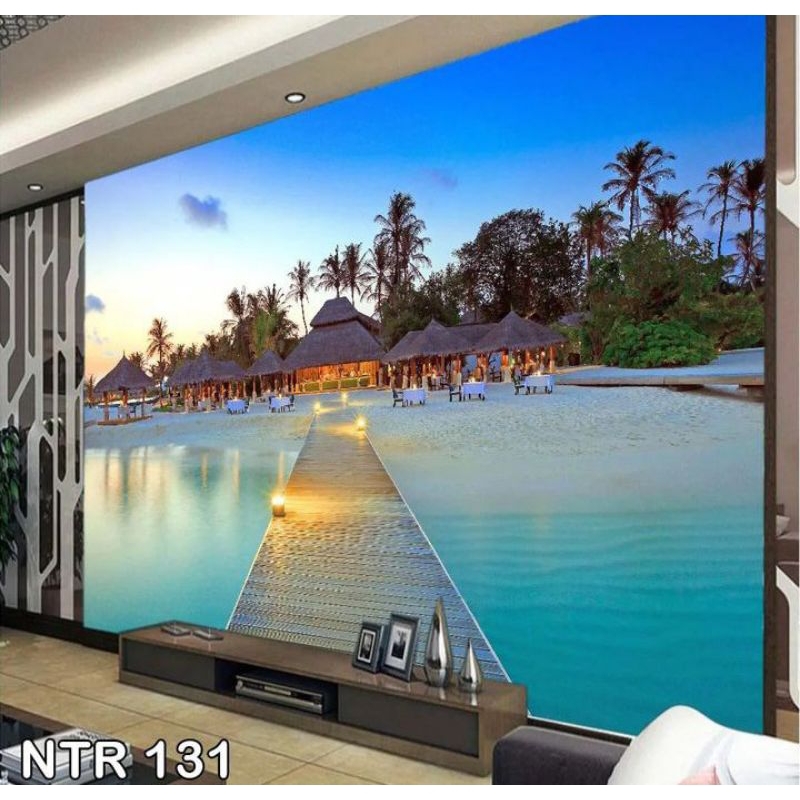 Wallpaper 3D kustom pantai laut walpaper custom jembatan pemandangan alam nature sunrise sunset sea 