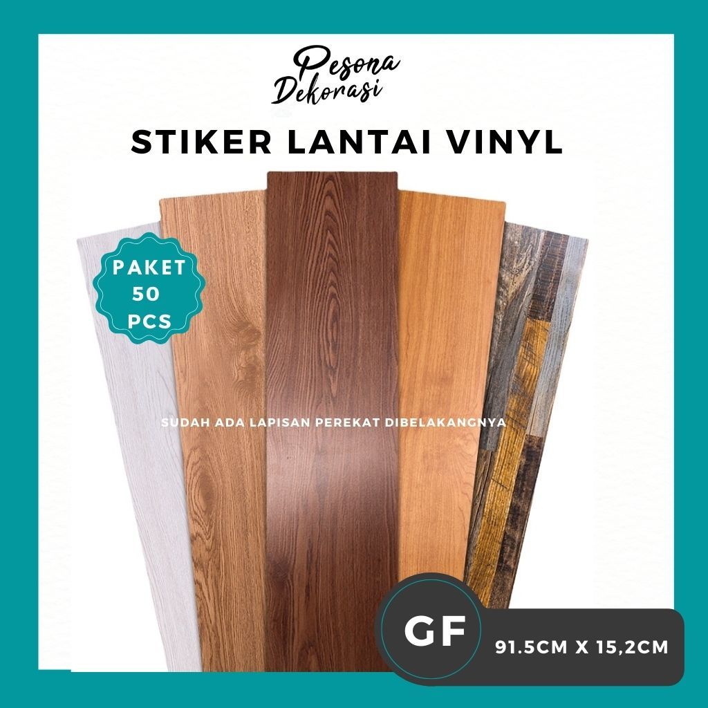 [PAKET 50 LEMBAR] Lantai Vinyl Stiker Dengan Lem - 91.5cm x 15,2cm L/ Sticker Vinyl Lantai PVC High 