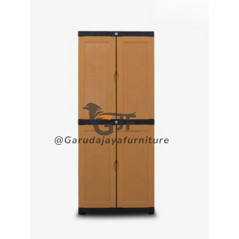 LEMARI 2 PINTU PLASTIK WARNA COKELAT POLOS / LEMARI PAKAIAN PLASTIK 2 PINTU ISIAN FULL RAK / LEMARI 