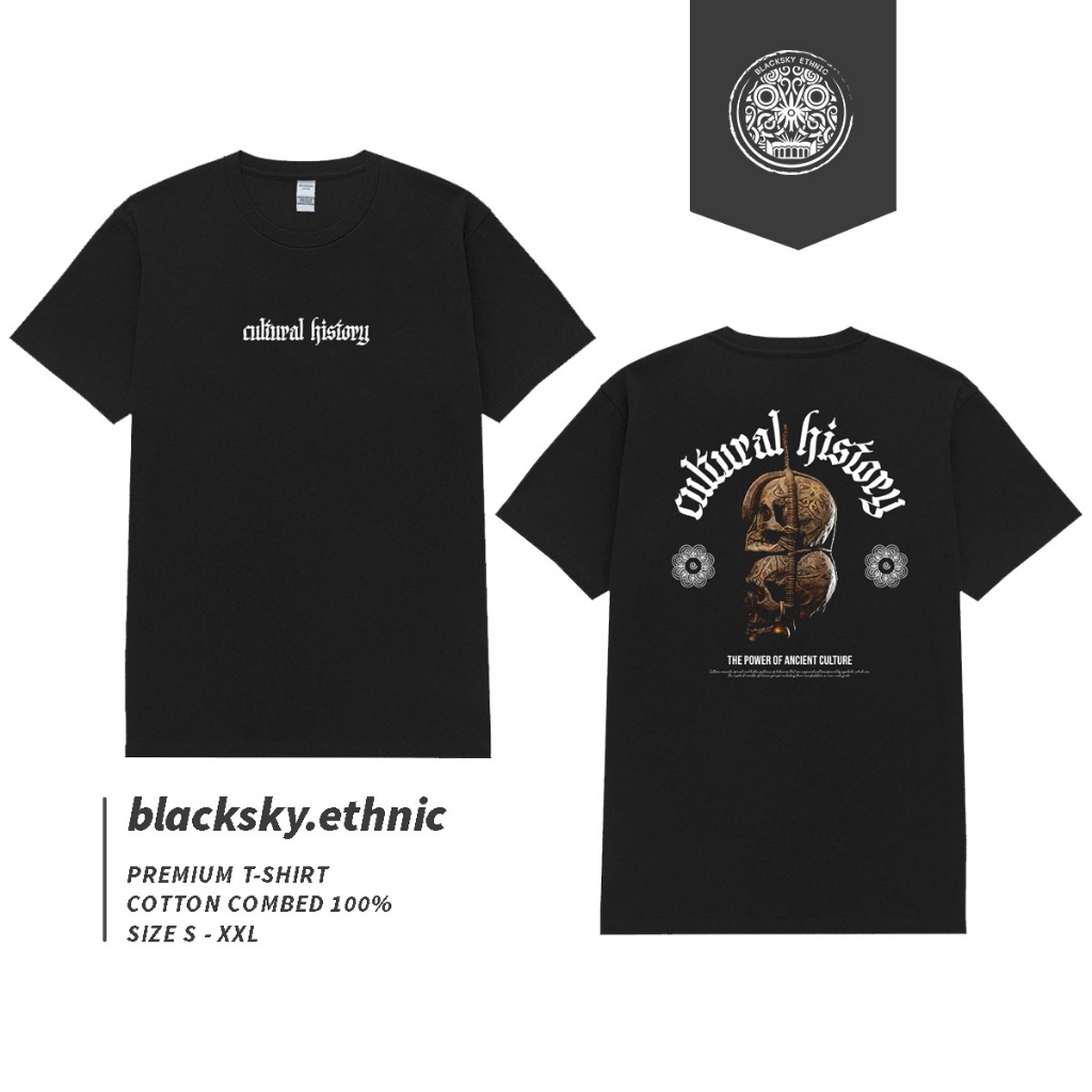 Kaos Etnik Dayak Cultural History / Baju Etnik / Baju kaos dayak / baju kalimantan / kaos hitam / ba