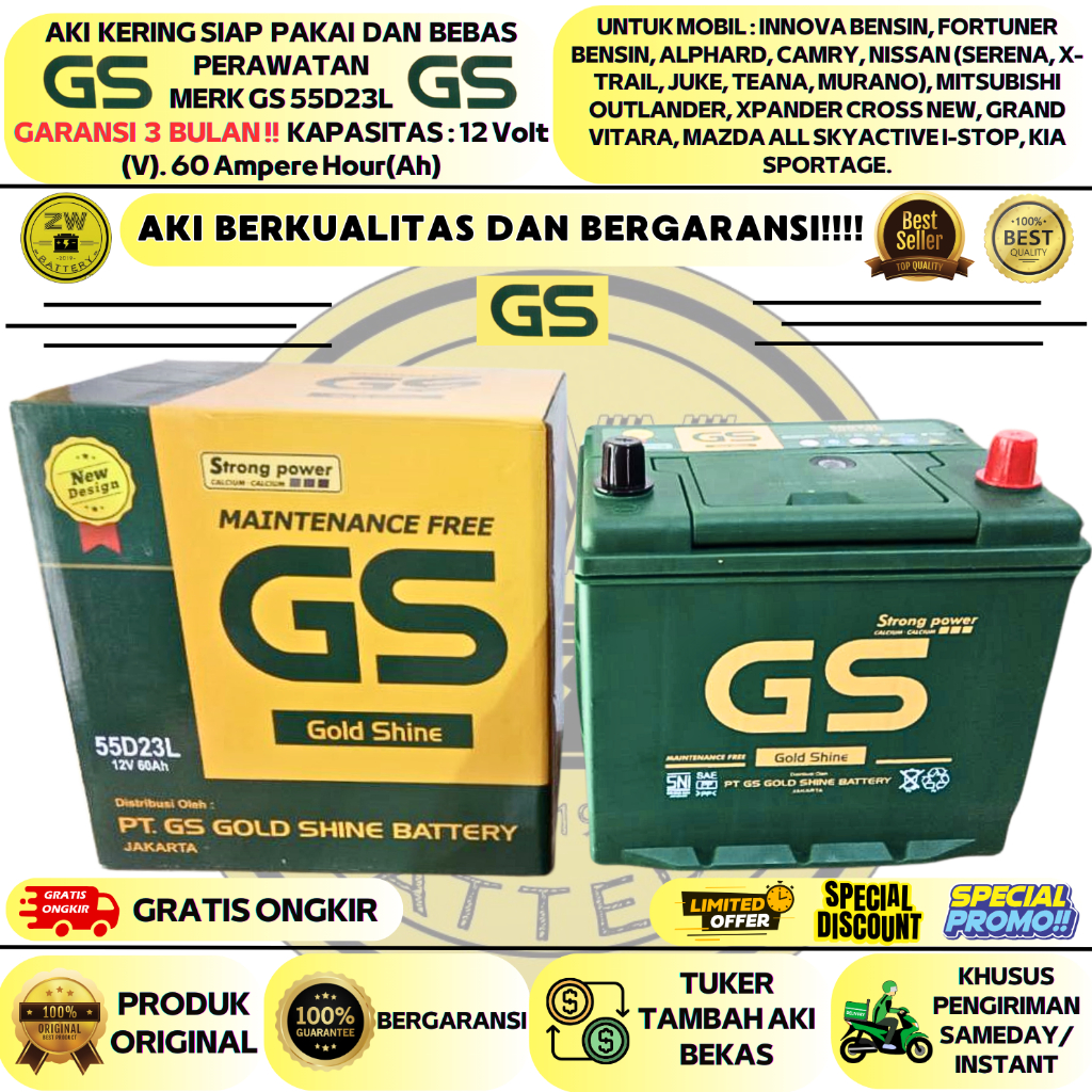 AKI MOBIL 55D23L GS MF 12 VOLT 60 AMPERE AKI KERING