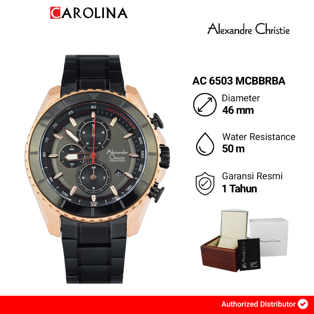 Jam Tangan Pria Alexandre Christie Chronograph AC 6503 MCBBRBA Black Dial Black Stainless Steel Stra