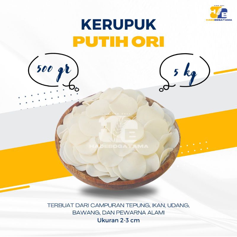 

Kerupuk Putih Ori dan Kerupuk Putih Hade 500 Gr (BKS) Kerupuk Seblak / Kerupuk Mentah / Kerupuk Bahan Seblak Mentah