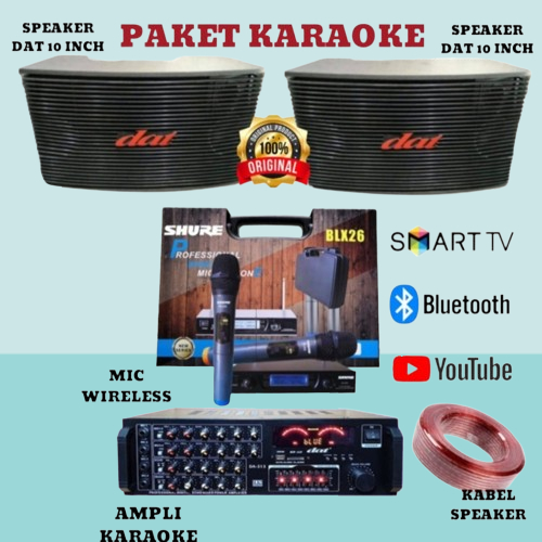 GROSIR PAKET SOUND KARAOKE DAT 10 INCH 313 MIC WIRELESS SHURE BLX26 FREE KABEL SPEAKER