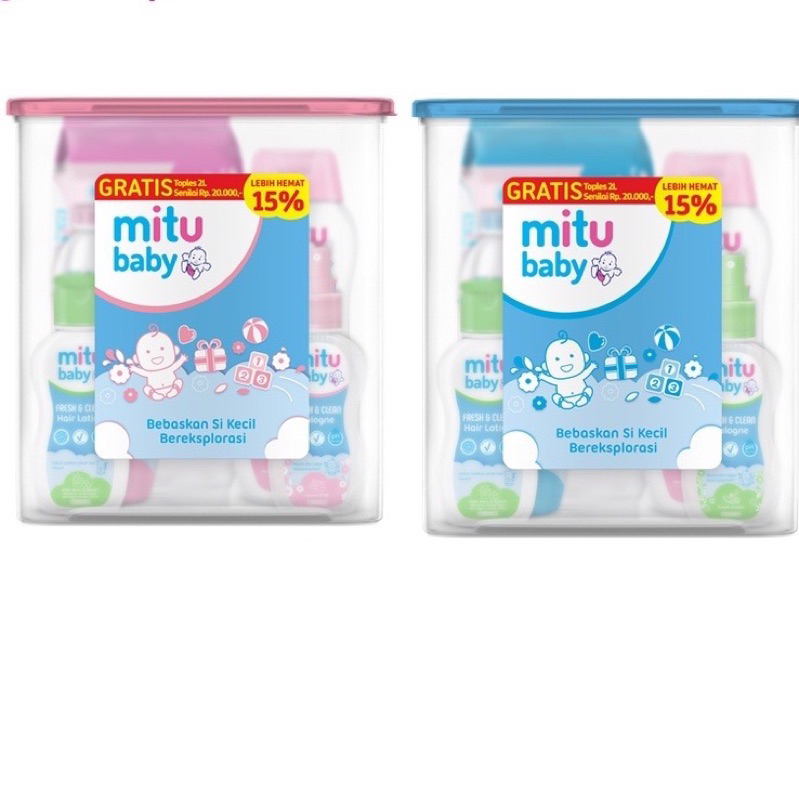 Mitu Baby Gift Paket Oval 5in1 Toples Kado Perlengkapan Mandi Bayi - set biru/pink