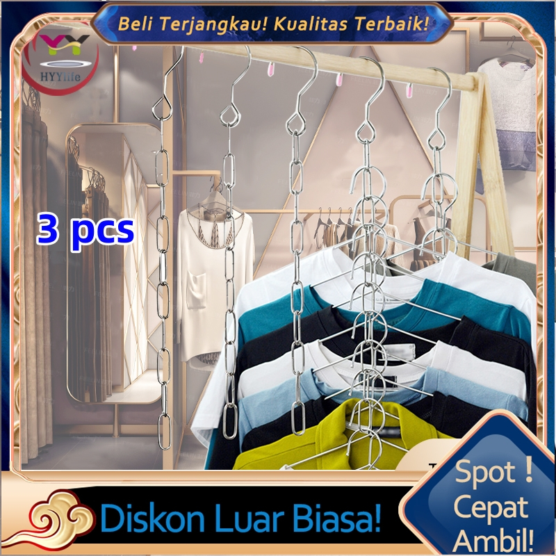 Hanger Baju Rantai Besi Gantungan Panjang 10 Lubang Hanger Besi Kawat Display