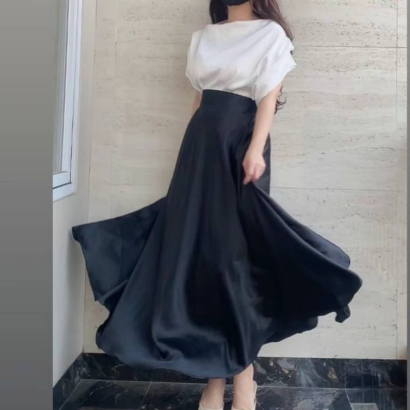 SKIRT SATIN TEBAL POLOS A-LINE PANJANG