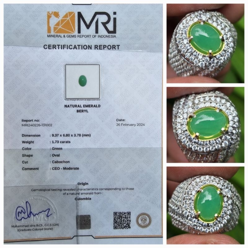 Natural Zamrud Emerald Colombia Sertifikat 1.73 crt