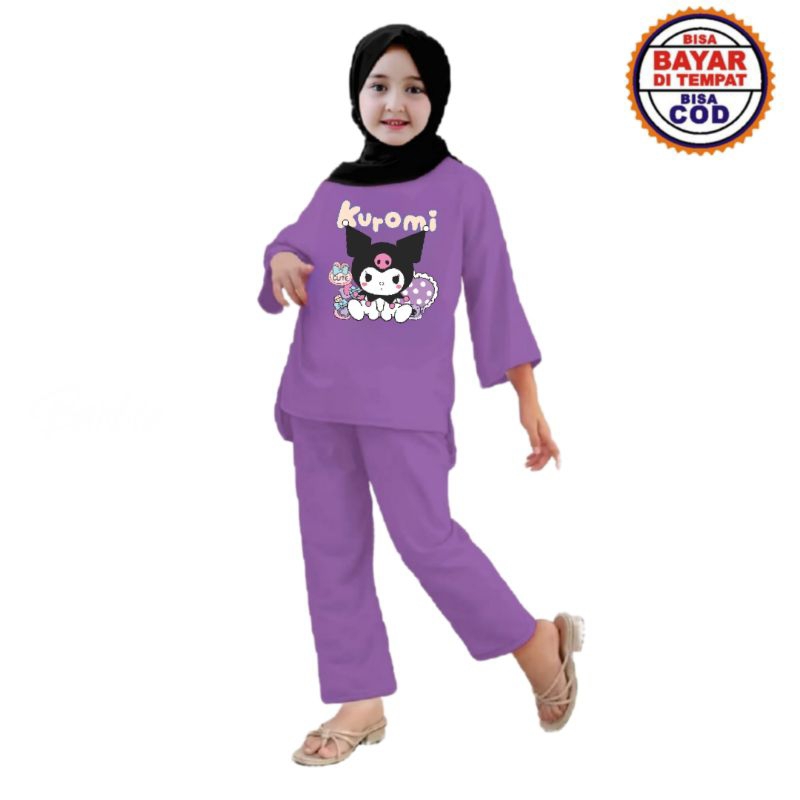 Diskont Setelan Anak Kuromi / Baju Anak Kuromi / Baju Setelan Anak Karakter Sanrio Viral