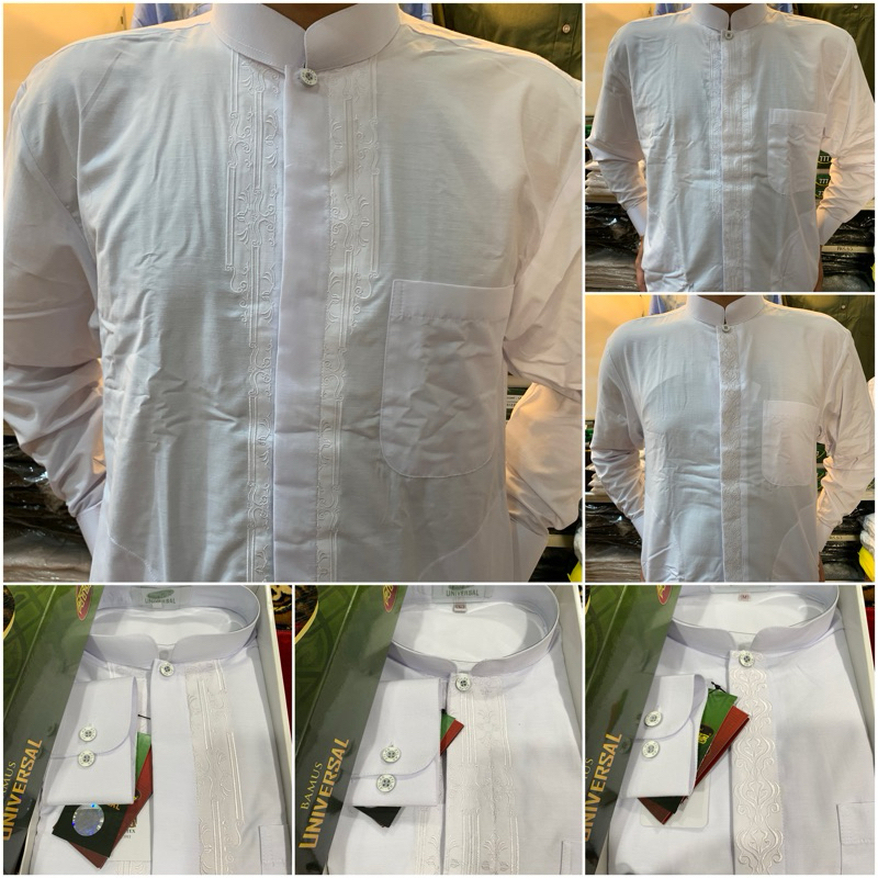 ATLAS Baju Koko Atlas Bordir Putih Premium Pria Dewasa Lengan Panjang Manset ~ Busana Muslim Koko At