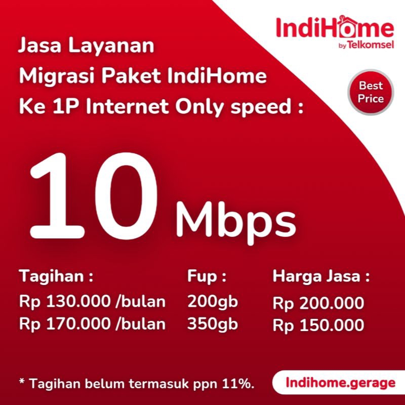 Jasa Migrasi / Rubah Paket IndiHome | 1P Internet Only | Speed 10 Mbps | Upgrade / Downgrade Speed I