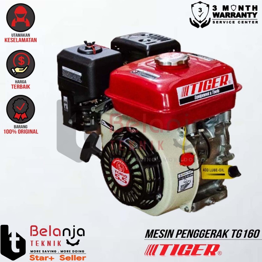 Tiger Mesin Penggerak Bensin TG 160 GX 160 5.5 Hp Engine Penggerak Serbaguna TG160 GX160 5.5Hp