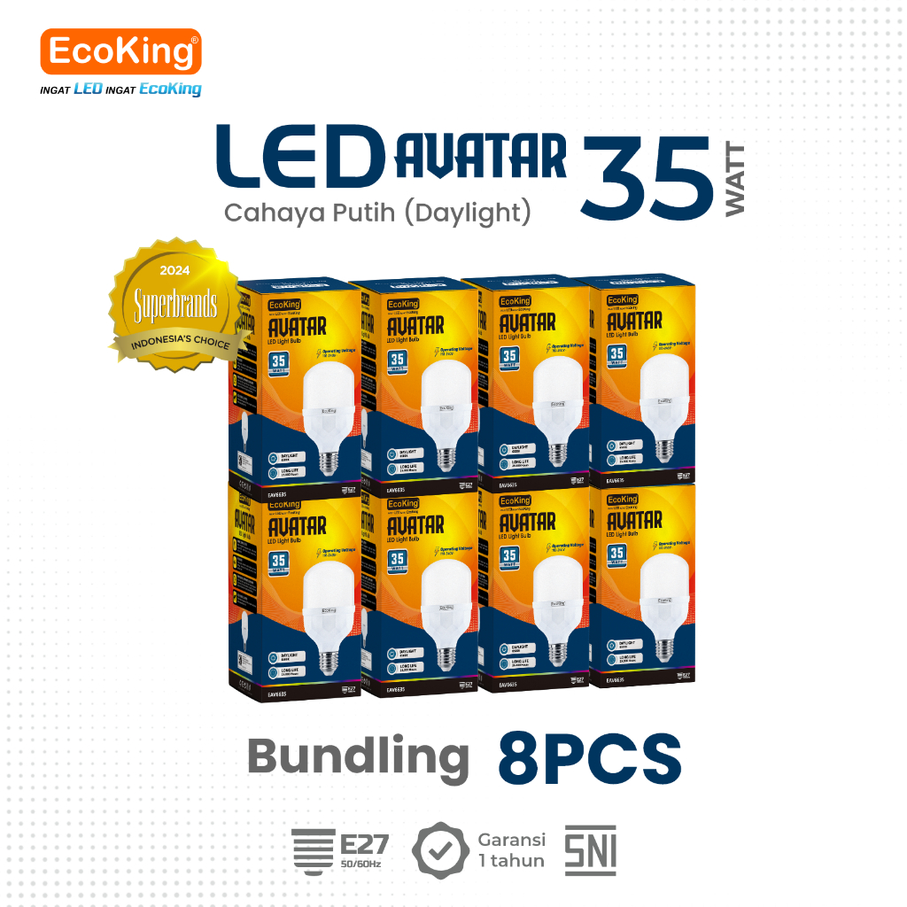 EcoKing Lampu Bohlam Rumah LED Avatar 35W 8 PCS Cahaya Putih (EAV6635DL)