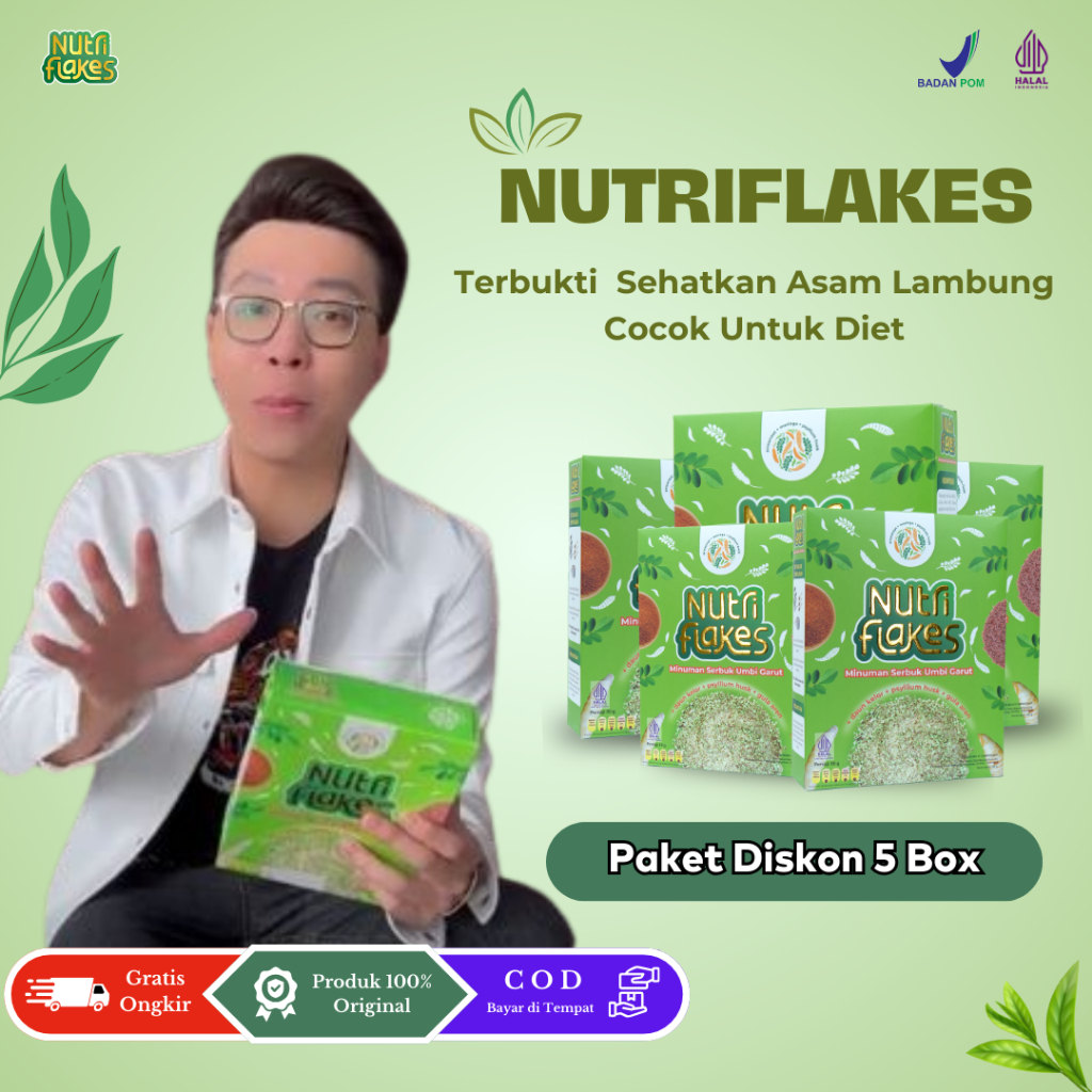 Paket Sehat 5 Box Nutriflakes Sembuhkan Masalah Maag &amp; GERD Tanpa Efek Samping Sereal Umbi Garut Atasi Asam Lambung Secara Alami Tanpa Obat dan Tanpa Efek Samping Melancarkan Sistem Pencernaan