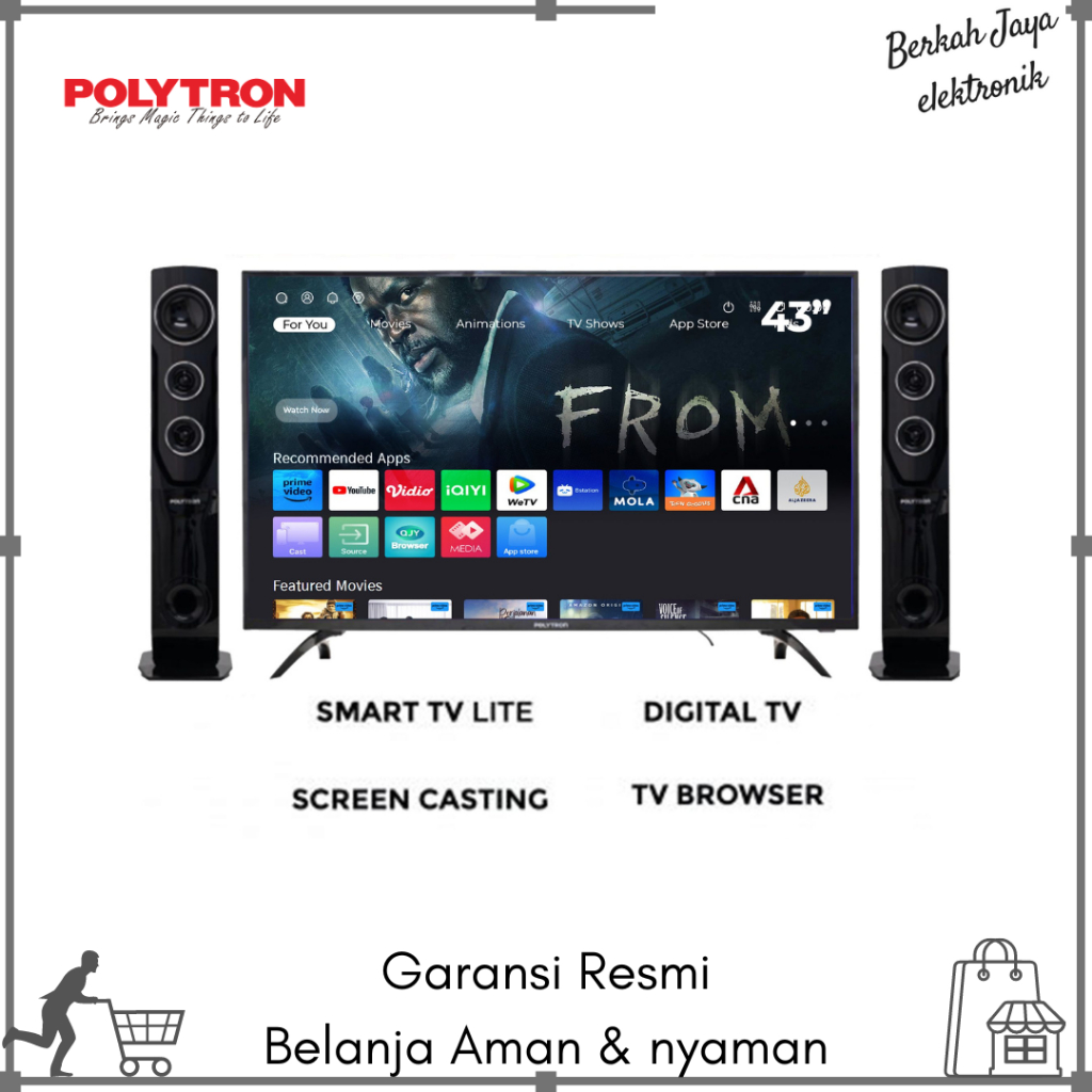 LED TV 43 INCH POLYTRON PLD 43TCV8865 SMART TV TOWER SPEAKER