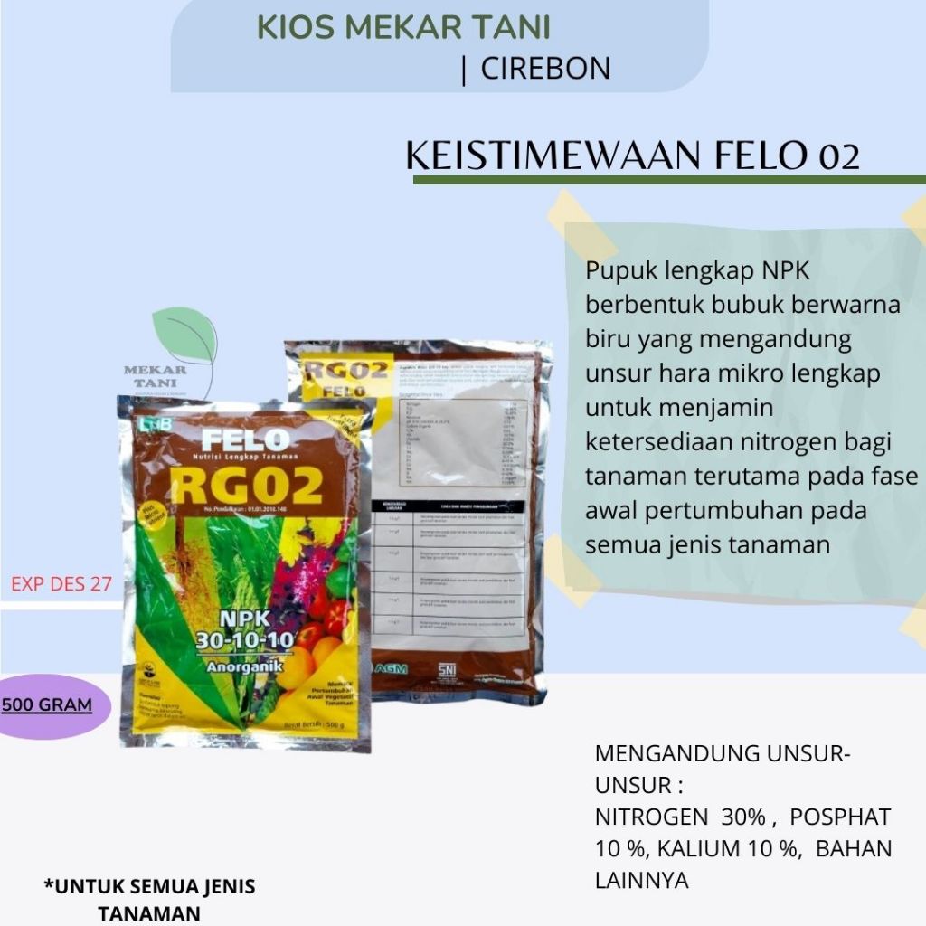 FELO RG02 30-10-10 500 gram (Nutrisi lengkap tanaman NPK)