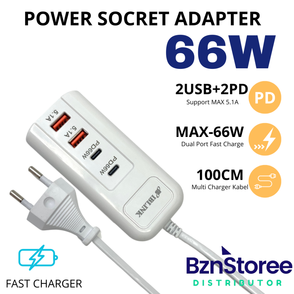 Power Socket USB Charger 5.1A 2PD + 2USB / 100CM /USB PD Fast Charging /Power Socket USB Charger 5.1