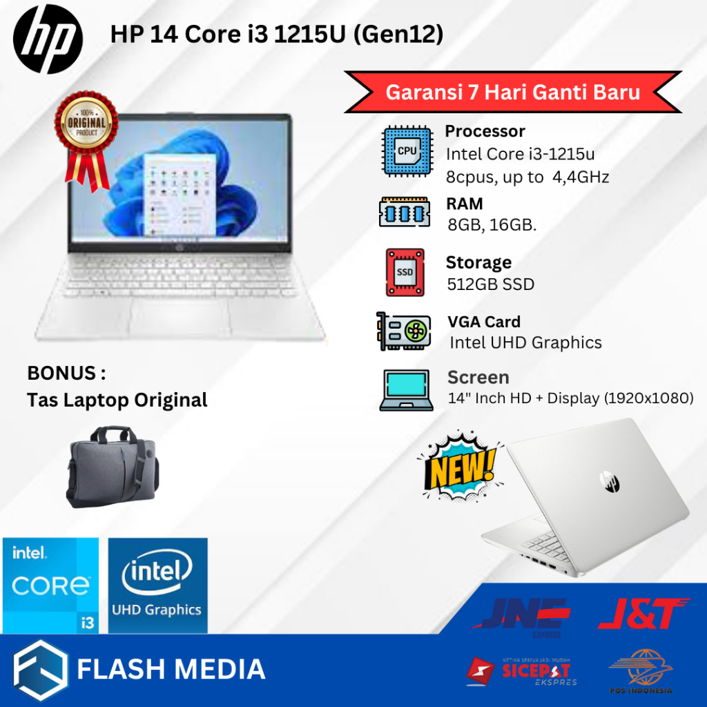 Laptop Baru Hp 15  Intel Core i3 1215u 4.4 Ghz Octa Core RAM 16GB SSD 512GB