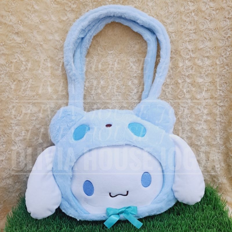 Tas Tenteng Bulu Kepala Kostum Cinnamoroll Totebag Bulu Cinnamoroll Biru Tas Bahu Bulu Cinnamoroll