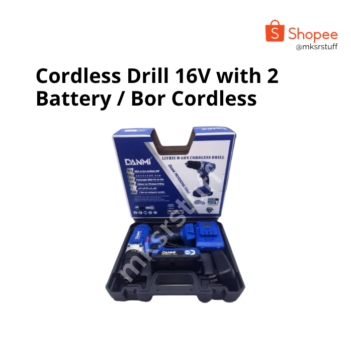 Cordless Drill 16V with 2 Battery / Bor Cordless - DANMI
