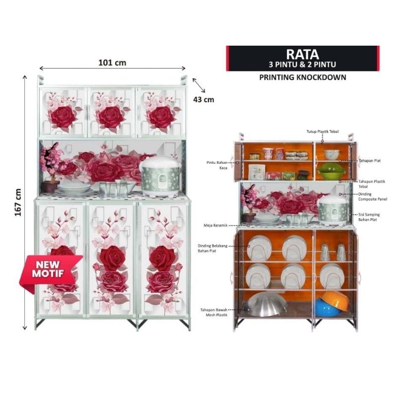 RAK PIRING 3 PINTU KACA PRINTING