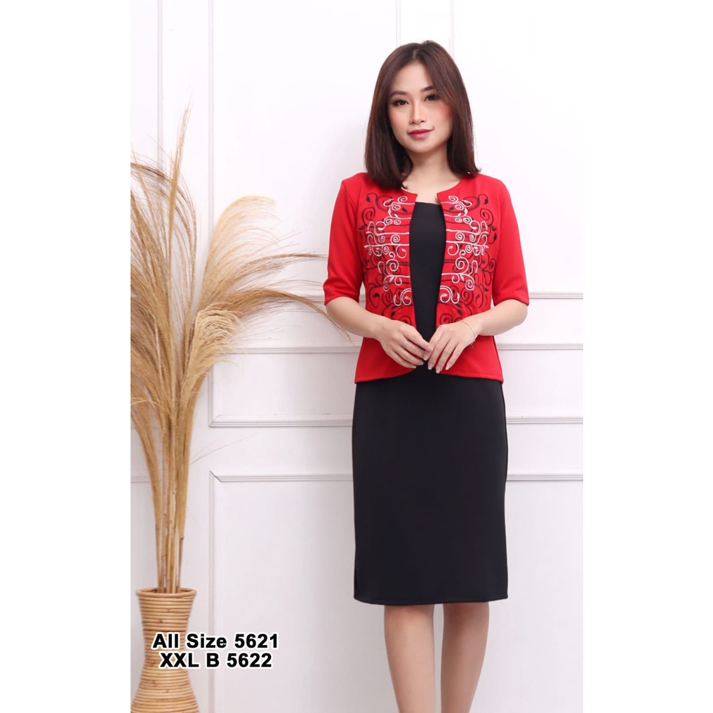 New Vanesa Dress Scuba Premium Tebal Kombinasi Blazer Bordir/Dress Formal Wanita Kombinasi Blazer/WS