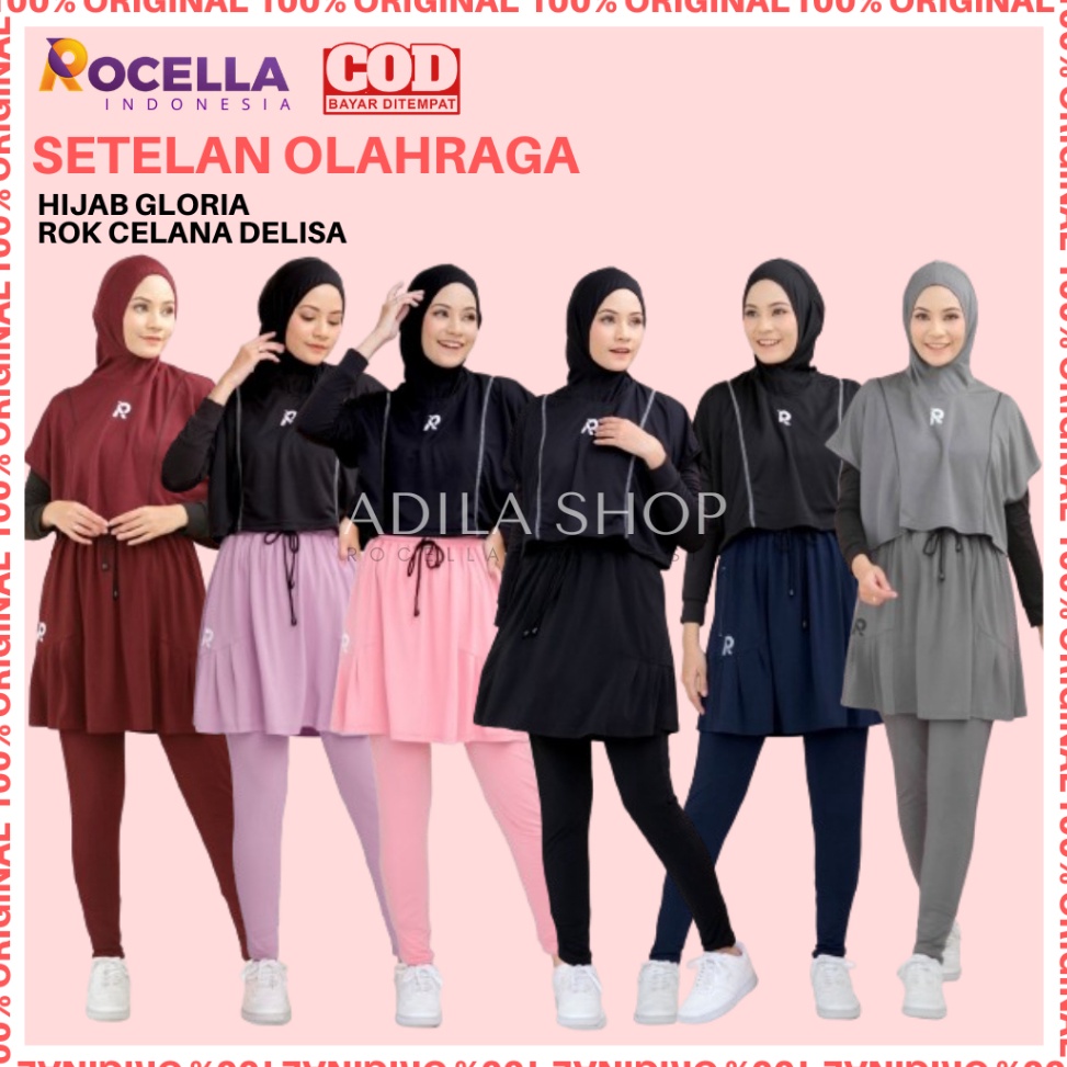 Murah Meriah Setelan Olahraga Hijab Gloria dan Rok Celana Delisa Rocella Rok Celana Olahraga Pakaian