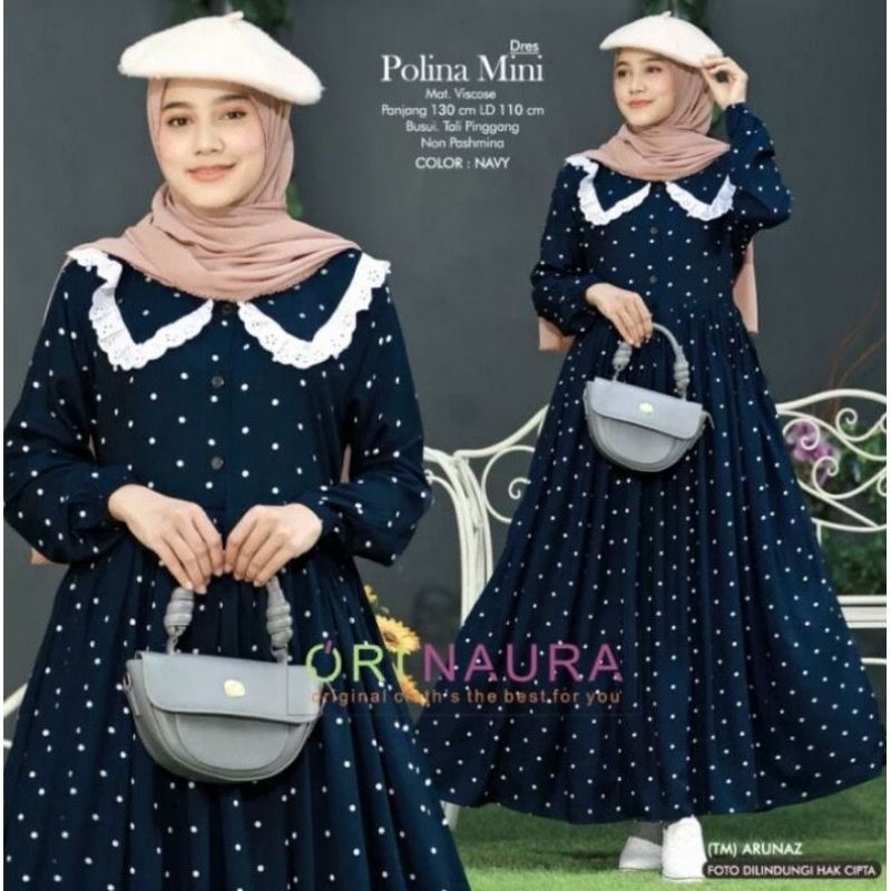 Poky Midi Dress | Molina Midi Dress Rayon Motif Polkadot Baju Gamis Wanita Fashion Muslim