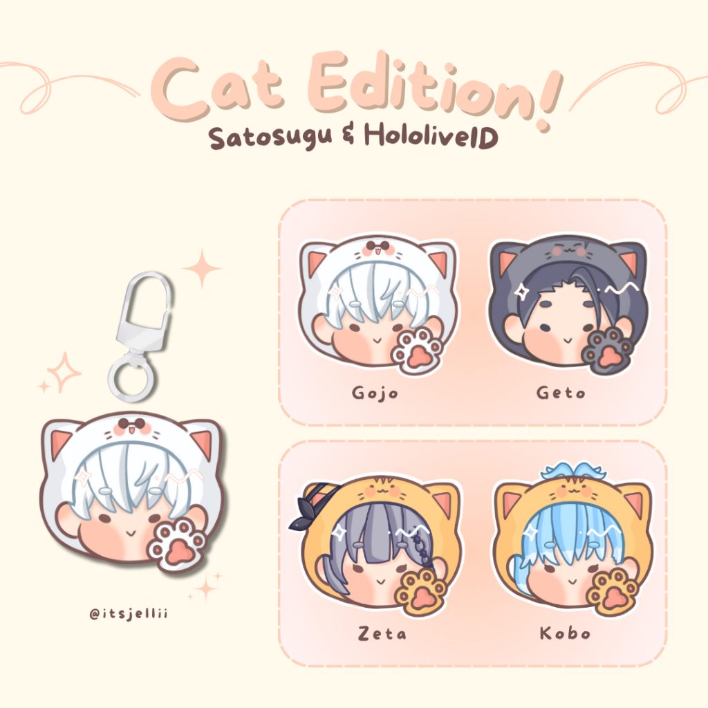 Satosugu & HololiveID Cat Acrylic Keychain by itsjellii